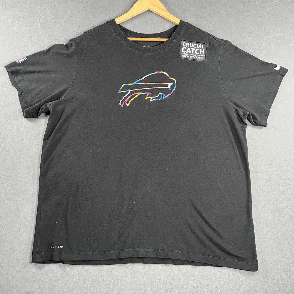 Buffalo Bills Nike T-Shirt Mens 2XL Black Crucial Catch Intercept Cancer
